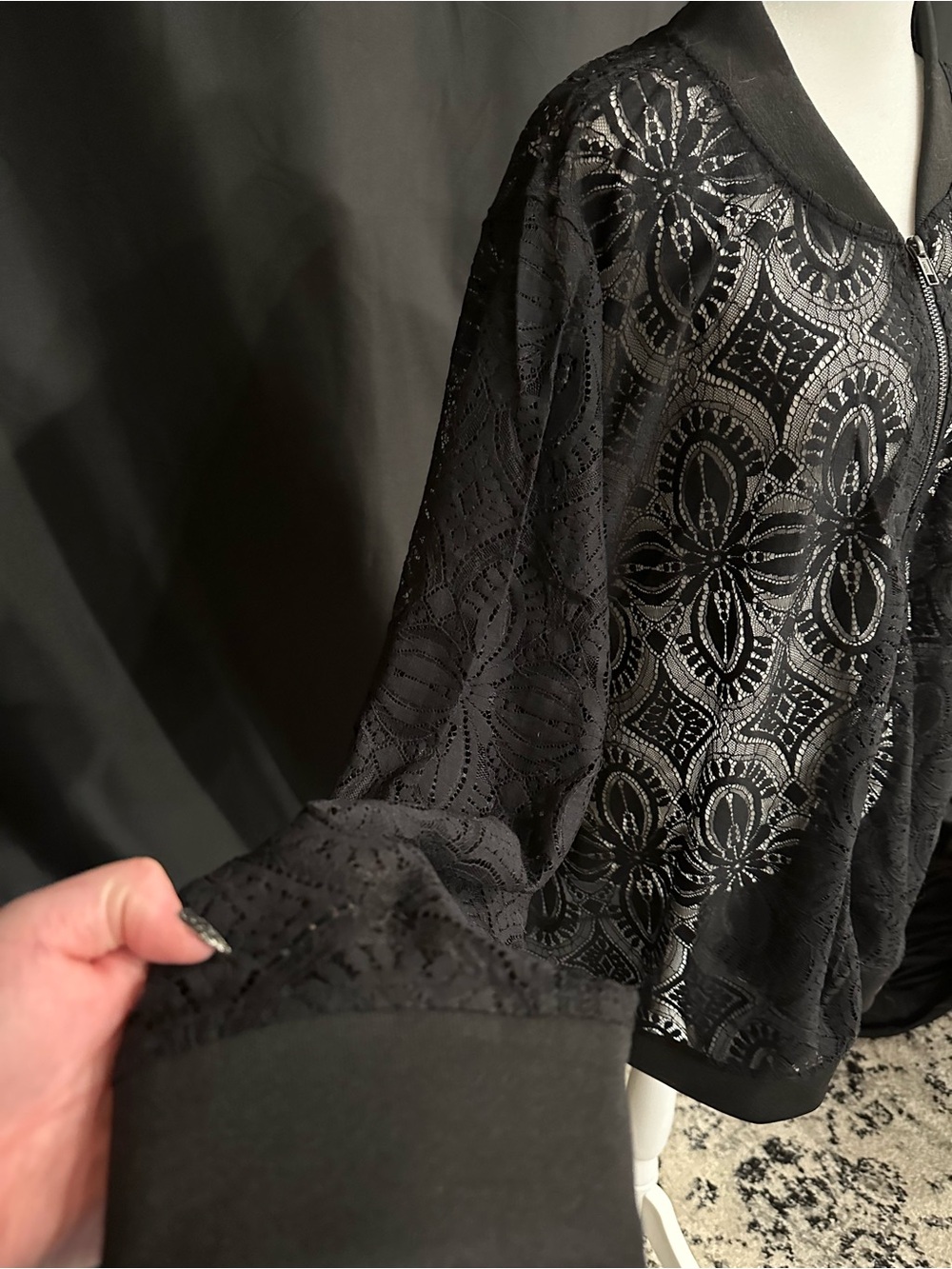 torrid Black Sheer Lace Bomber Jacket - Picture 9 of 9